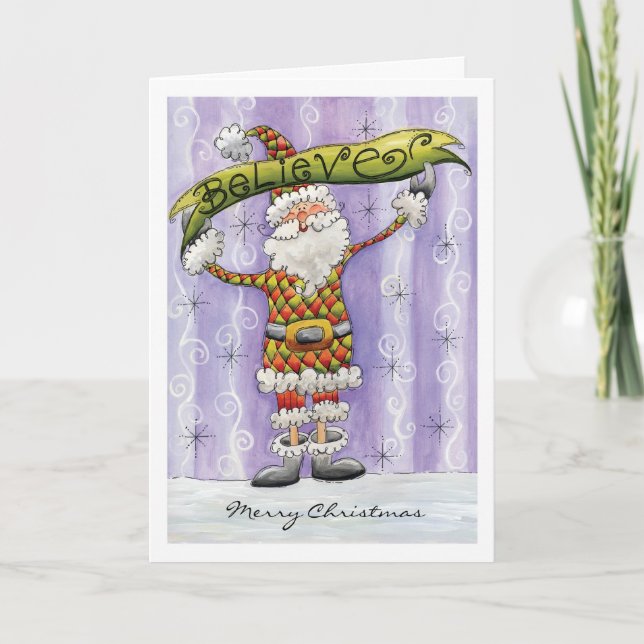Cute Santa Christmas Card - Believe (Front)