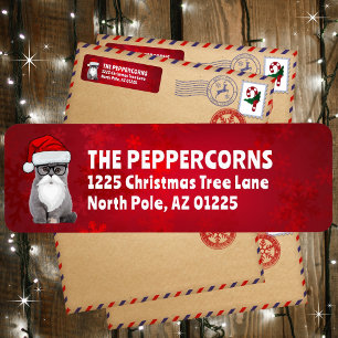 Cute Santa Christmas Cat Red Return Address