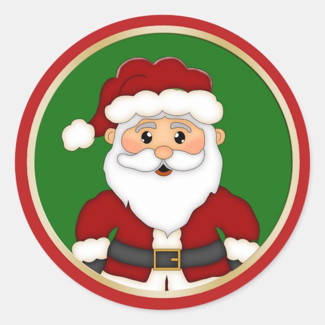 Cute Santa Christmas Classic Round Sticker (Front)