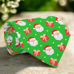 Cute Santa Christmas Gift Snow On Green Background Tie