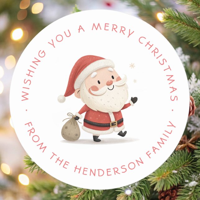 Cute Santa Christmas Holiday  Classic Round Sticker (Creator Uploaded)