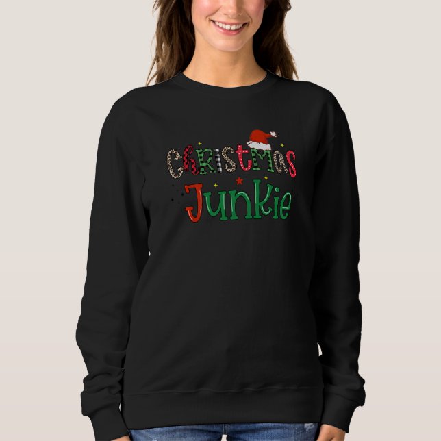 Cute santa  Christmas holiday Xmas elf winter tree Sweatshirt (Front)