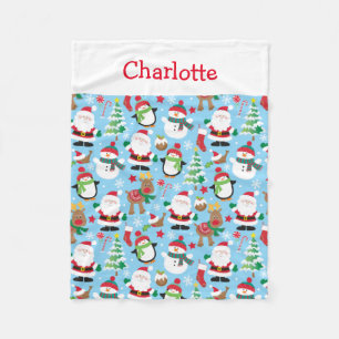 Cute Santa Christmas Kids Personalised Fleece Blanket