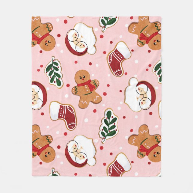 Cute Santa & Christmas Pattern Paper  Fleece Blanket (Front)