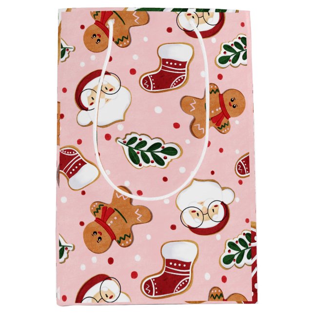 Cute Santa & Christmas Pattern Paper  Medium Gift Bag (Front)