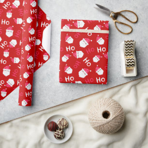 cute santa christmas red gift  wrapping paper