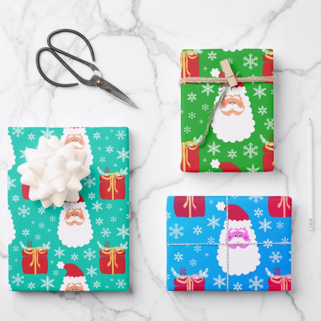 Cute Santa Christmas snowflakes & gifts Wrapping P Paper Sheet (Front)