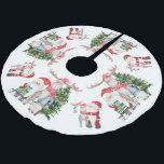 Cute Santa Christmas Tree Reindeer and Gnome Brushed Polyester Tree Skirt<br><div class="desc">Cute Christmas Tree Skirt with whimsical santa and helpers theme. Watercolor design with santa,  reindeer moose,  gnome,  christmas tree decorated with string lights and sleigh with gifts.</div>
