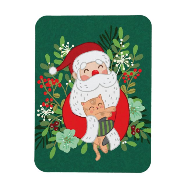 Cute Santa Claus And Cat Magnet (Vertical)