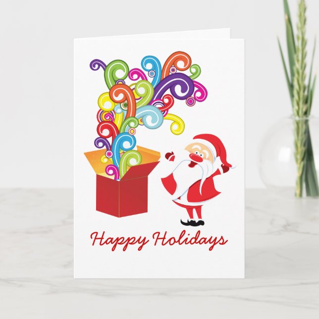 Cute Santa Claus And Gift Box Christmas Card (Front)