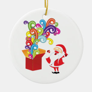 Cute Santa Claus And Gift Box custom Christmas Ceramic Tree Decoration