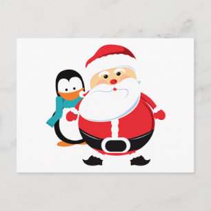 Cute Santa Claus And Penguin Holiday Postcard