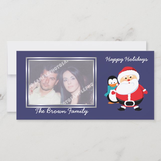 Cute Santa Claus And Penguin In Winter photo card (Front)