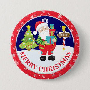 Cute Santa Claus and Snowy Scene Christmas 7.5 Cm Round Badge