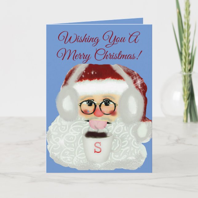 Cute Santa Claus Art Merry Christmas Holiday Card (Front)
