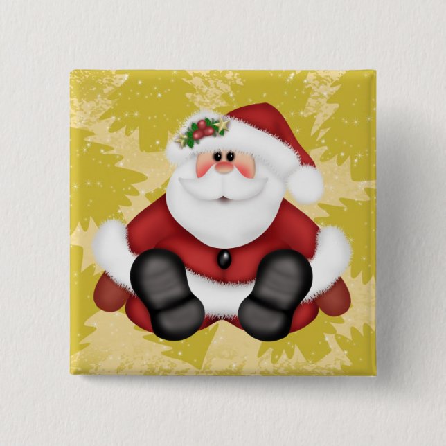 Cute Santa Claus Button with Christmas Trees (Front)