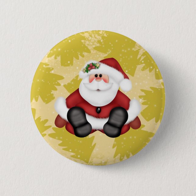 Cute Santa Claus Button with Christmas Trees (Front)