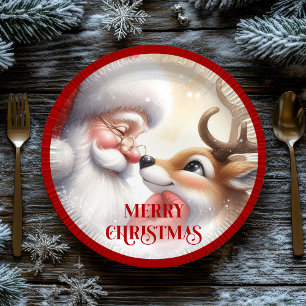 Cute Santa Claus Cartoon Holiday Party Paper Plate