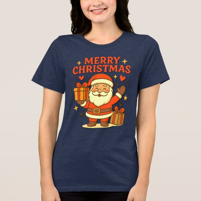  Cute Santa Claus Christmas Art –  Merry Christmas Tri-Blend Shirt (Front)