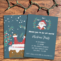 Cute Santa Claus Christmas Party Blue Invitation