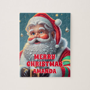 Cute Santa Claus Christmas Personalised Kids Jigsaw Puzzle
