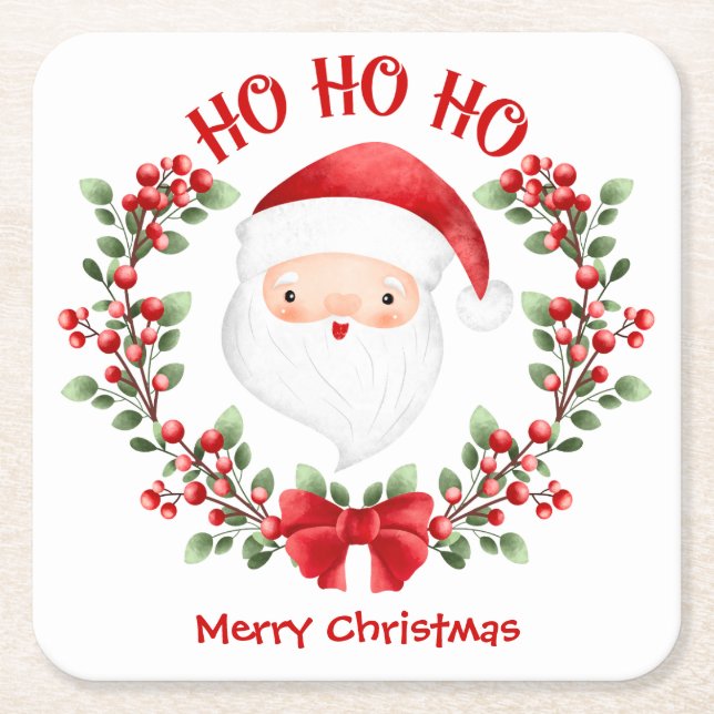 Cute Santa Claus Christmas Square Paper Coaster (Front)