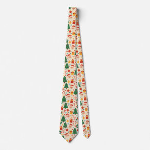 Cute Santa Claus & Christmas Tree Cream Neck Tie
