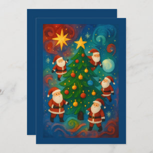 Cute Santa Claus Christmas Tree Illustration Holiday Card