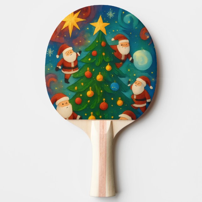 Cute Santa Claus Christmas Tree Illustration Ping Pong Paddle (Front)