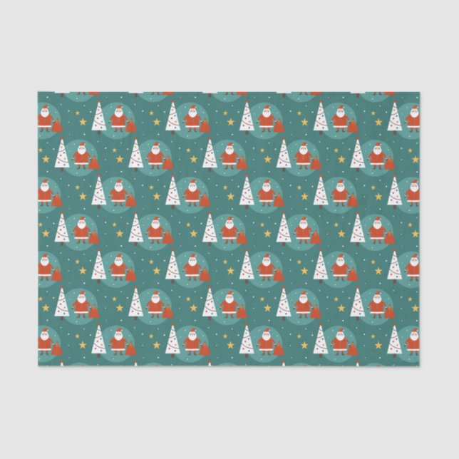 Cute Santa Claus Christmas Tree Pattern Tissue Paper (Front)