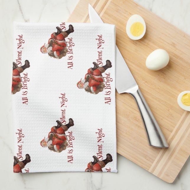 Cute Santa Claus Christmas Watercolor Pattern  Tea Towel (Quarter Fold)