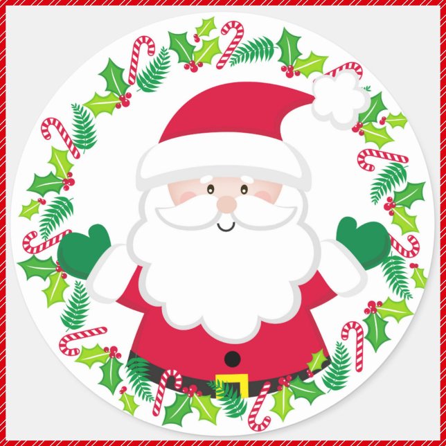 Cute Santa Claus & Christmas Wreath Envelope Classic Round Sticker (Creator Uploaded)