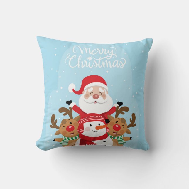 Cute Santa Claus, deer and snowman Cushion (Front)