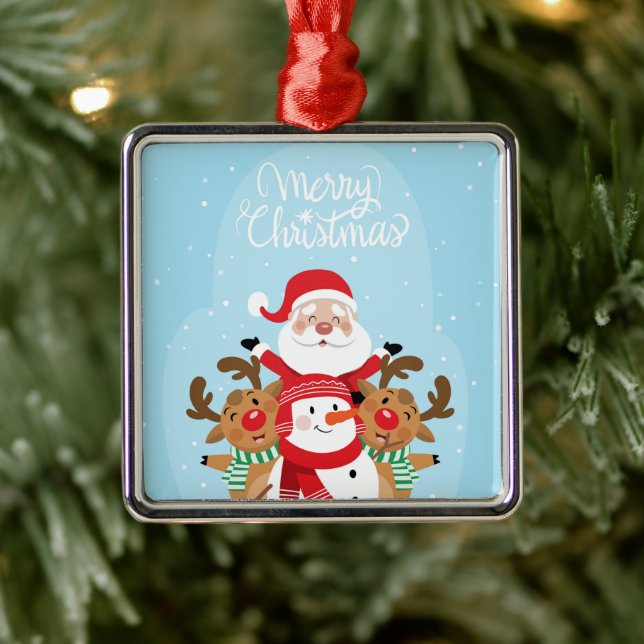 Cute Santa Claus, deer and snowman Metal Tree Decoration (Tree)