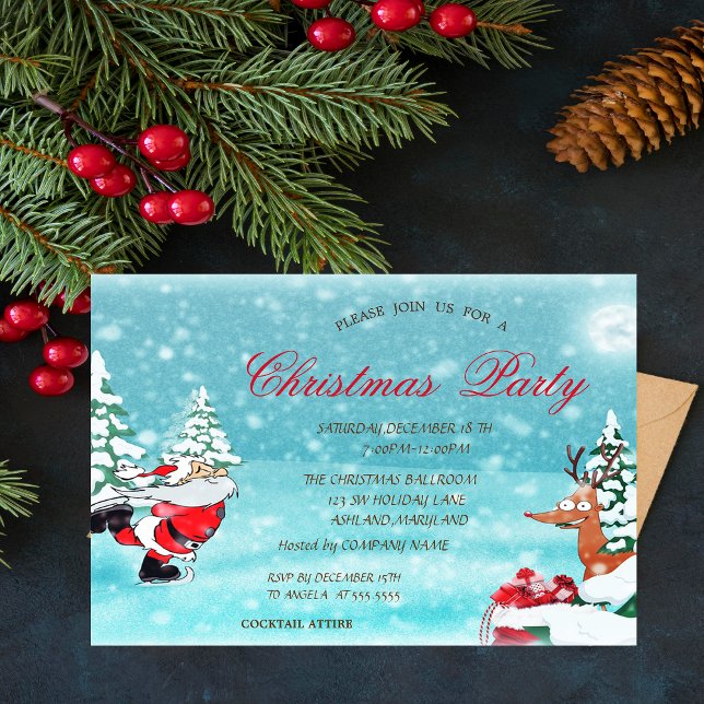 Cute Santa Claus, Deer  Christmas Corporated Invitation (Creator Uploaded)