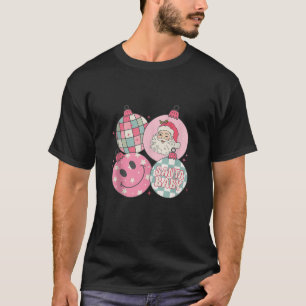 Cute Santa Claus Face Pink Groovy Christmas Balls  T-Shirt