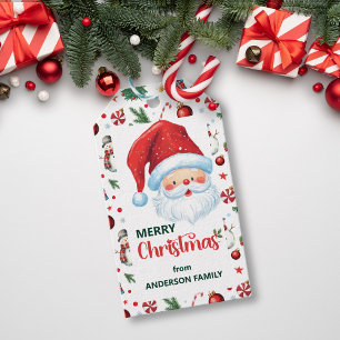 Cute Santa Claus& Festive Pattern Merry Christmas Gift Tags