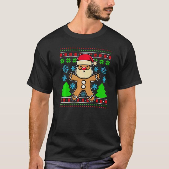 Cute Santa Claus Gingerbread Xmas Party Christmas T-Shirt (Front)