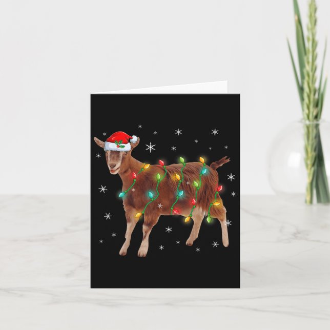 Cute Santa Claus Goat Christmas Tree Lights Xmas F Card (Front)