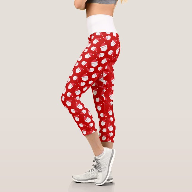 Cute Santa Claus Head Pattern Christmas Capri Leggings (Left)
