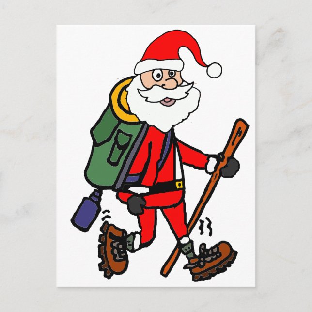 Cute Santa Claus Hiking Christmas Cartoon Holiday Postcard (Front)