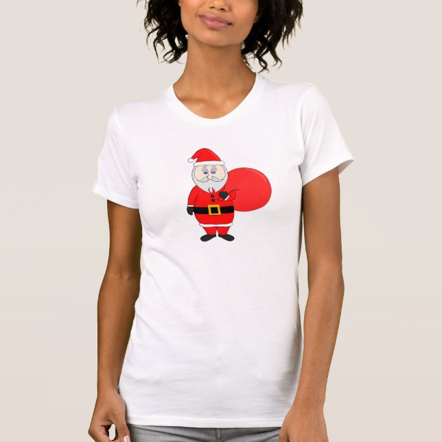 Cute Santa Claus Holding Bag of Gifts T-Shirt (Front)