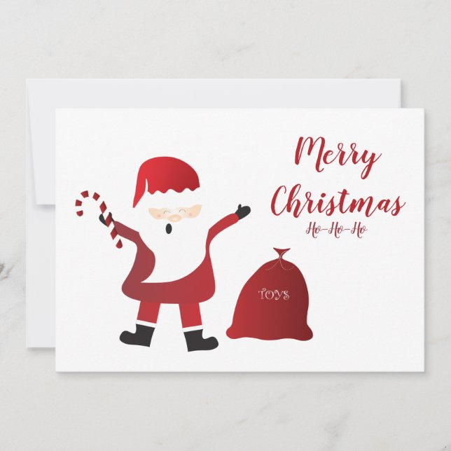 Cute Santa Claus Holding Candy Cane Red Card (Front)