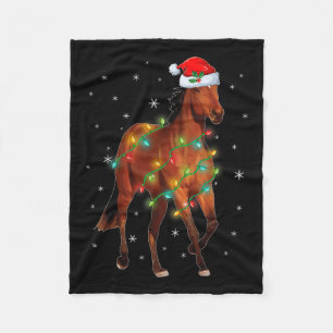 Cute Santa Claus Horse Xmas Tree Lights Merry Chri Fleece Blanket