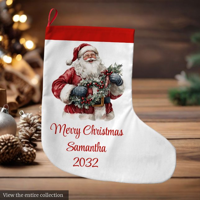 Cute Santa Claus Kids Festive Merry Christmas  Large Christmas Stocking (Cute Santa Claus Kids Festive Merry Christmas Stocking)