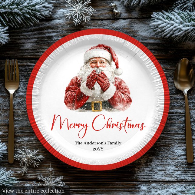 Cute Santa Claus Kids Festive Merry Christmas   Paper Plate (Cute Santa Claus Kids Festive Merry Christmas Plate)