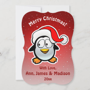 Cute Santa Claus Penguin Cartoon Holiday Card