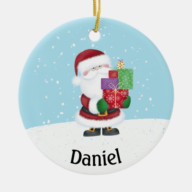 Cute Santa Claus Personalised Christmas Ceramic Tree Decoration (Front)