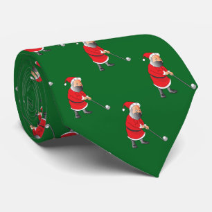 Cute Santa Claus Playing Golf Green Holiday Tie