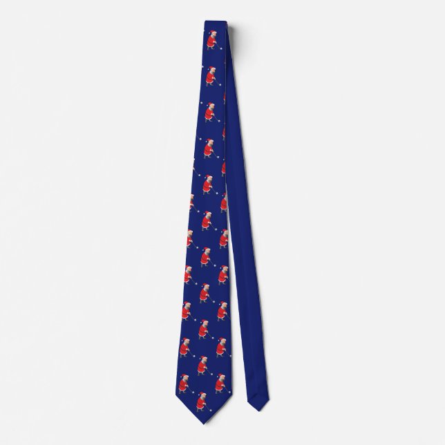 Cute Santa Claus Playing Golf Royal Blue Holiday Tie (Front)